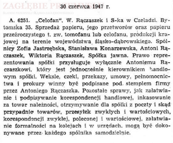 Celofan W. Rączaszek i S-ka w Czeladzi