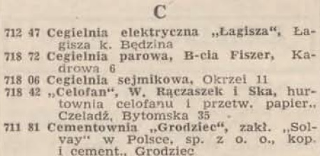"Celofan" W. Rączaszek i Ska w książce telefonicznej z roku 1949